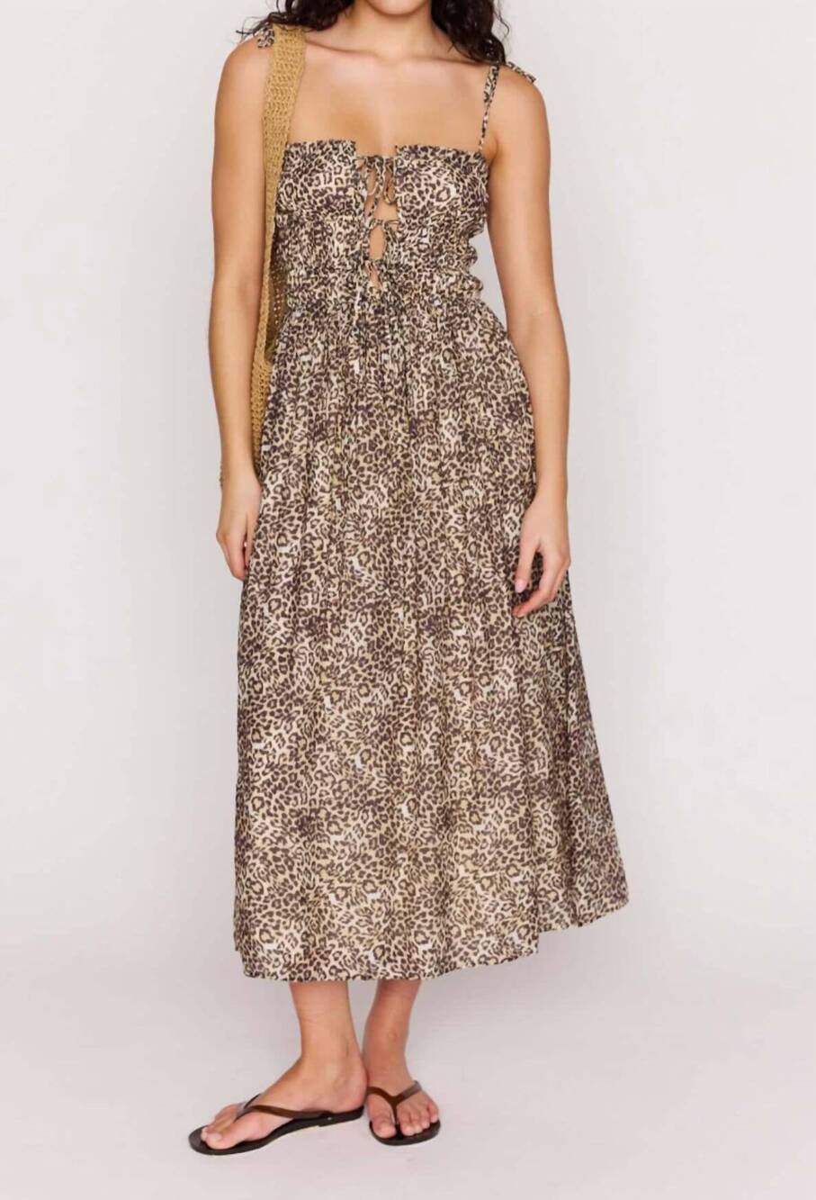 NEW MINKPINK tahlia leopard midi dress in brown